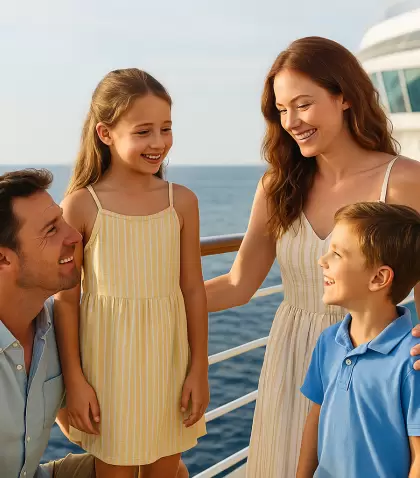 Familia disfrutando de la cubierta de un crucero: cada vez m�s navieras est�n preparadas para viajar con chicos.